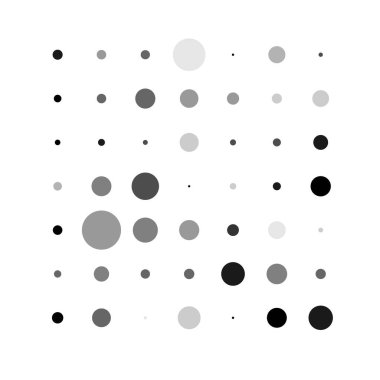 7x7 daireler varyasyon dizaynı. Noktalı benekler, çiller. Çemberler ve örgüler. Vektör illüstrasyonu