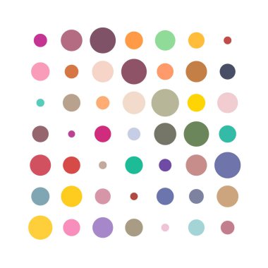 7x7 daireler varyasyon dizaynı. Noktalı benekler, çiller. Çemberler ve örgüler. Vektör illüstrasyonu