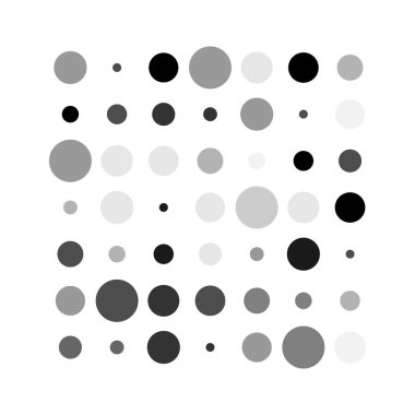 7x7 daireler varyasyon dizaynı. Noktalı benekler, çiller. Çemberler ve örgüler. Vektör illüstrasyonu