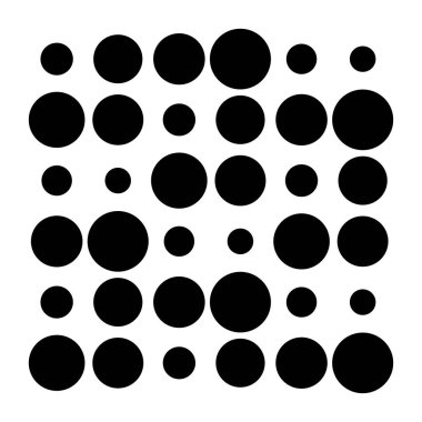 6x6 daireler varyasyon dizaynı. Noktalı benekler, çiller. Çemberler ve örgüler. Vektör illüstrasyonu