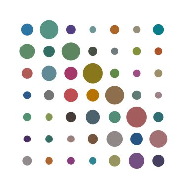 7x7 daireler varyasyon dizaynı. Noktalı benekler, çiller. Çemberler ve örgüler. Vektör illüstrasyonu