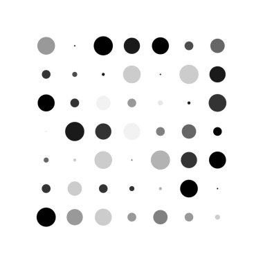 7x7 daireler varyasyon dizaynı. Noktalı benekler, çiller. Çemberler ve örgüler. Vektör illüstrasyonu