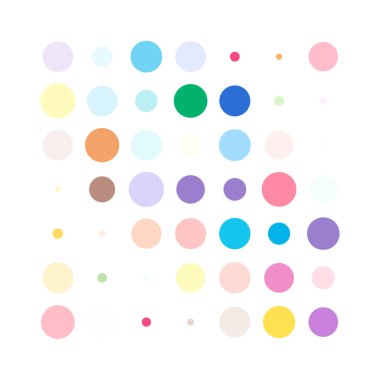 7x7 daireler varyasyon dizaynı. Noktalı benekler, çiller. Çemberler ve örgüler. Vektör illüstrasyonu