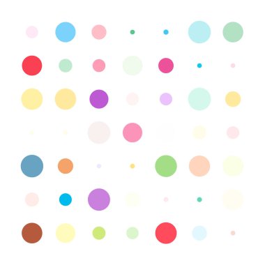 7x7 daireler varyasyon dizaynı. Noktalı benekler, çiller. Çemberler ve örgüler. Vektör illüstrasyonu