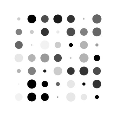 7x7 daireler varyasyon dizaynı. Noktalı benekler, çiller. Çemberler ve örgüler. Vektör illüstrasyonu