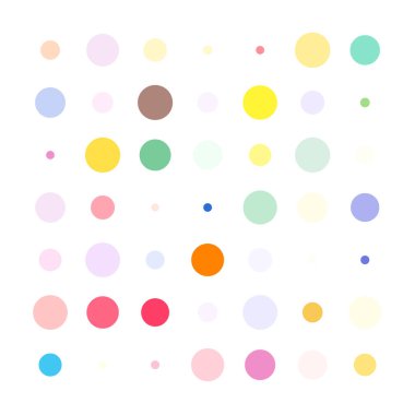 7x7 daireler varyasyon dizaynı. Noktalı benekler, çiller. Çemberler ve örgüler. Vektör illüstrasyonu