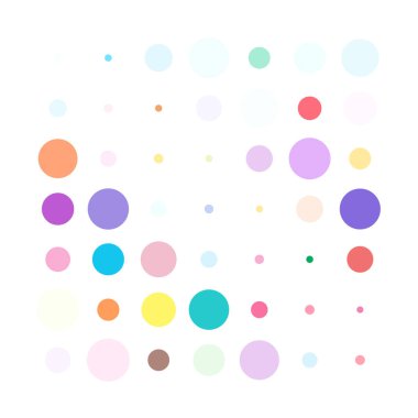 7x7 daireler varyasyon dizaynı. Noktalı benekler, çiller. Çemberler ve örgüler. Vektör illüstrasyonu