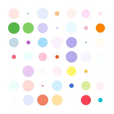 7x7 daireler varyasyon dizaynı. Noktalı benekler, çiller. Çemberler ve örgüler. Vektör illüstrasyonu