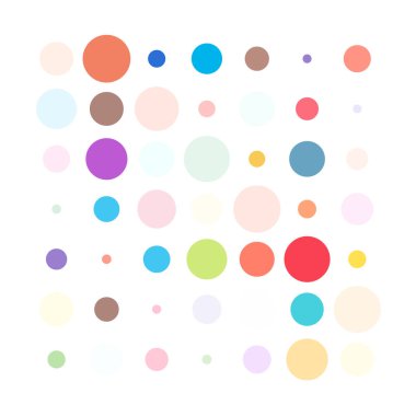 7x7 daireler varyasyon dizaynı. Noktalı benekler, çiller. Çemberler ve örgüler. Vektör illüstrasyonu