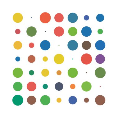 7x7 daireler varyasyon dizaynı. Noktalı benekler, çiller. Çemberler ve örgüler. Vektör illüstrasyonu