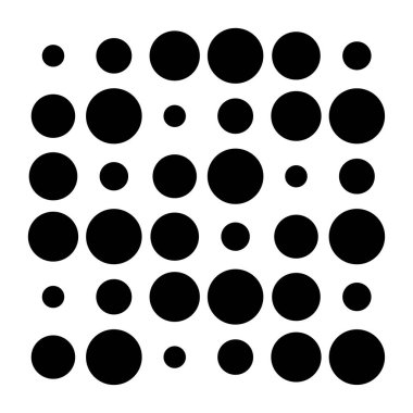 6x6 daireler varyasyon dizaynı. Noktalı benekler, çiller. Çemberler ve örgüler. Vektör illüstrasyonu