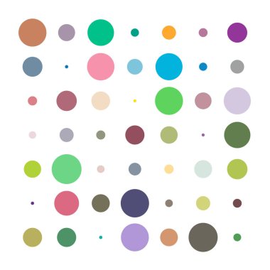 7x7 daireler varyasyon dizaynı. Noktalı benekler, çiller. Çemberler ve örgüler. Vektör illüstrasyonu