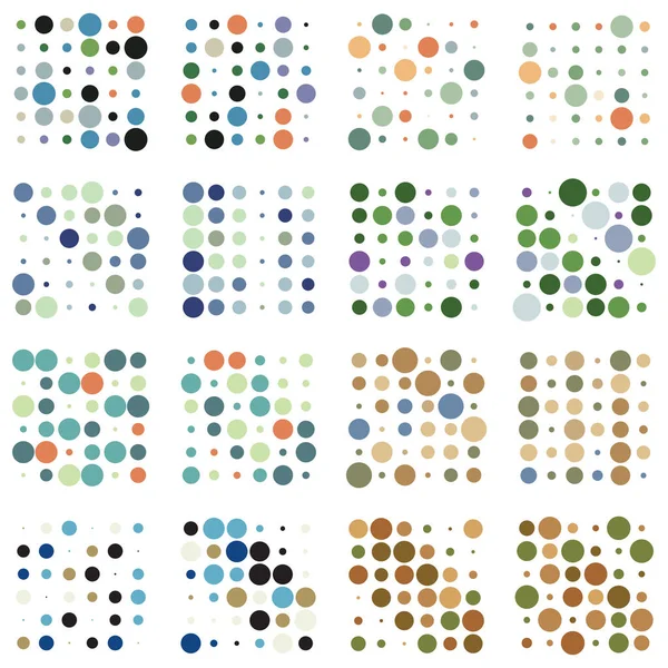 6X6 Circles Dots Variation Design Dotted Speckles Freckles Circles Grid — Stock Vector