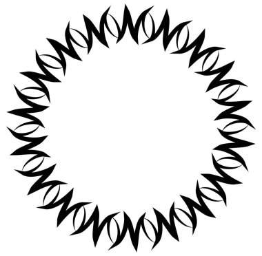 Soyut siyah-beyaz dairesel, daire şeklinde, mandala-motif klip-sanat, tasarım elementi. Radikal, yayıcı, eşmerkezli mandala, motif tasarım elementi. Geometrik dairesel dekorasyon, süsleme vektörü çizimi