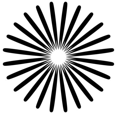 Soyut siyah-beyaz dairesel, daire şeklinde, mandala-motif klip-sanat, tasarım elementi. Radikal, yayıcı, eşmerkezli mandala, motif tasarım elementi. Geometrik dairesel dekorasyon, süsleme vektörü çizimi