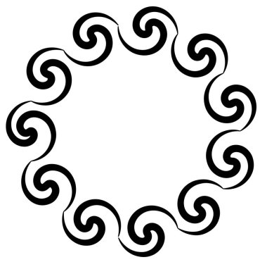 Soyut siyah-beyaz dairesel, daire şeklinde, mandala-motif klip-sanat, tasarım elementi. Radikal, yayıcı, eşmerkezli mandala, motif tasarım elementi. Geometrik dairesel dekorasyon, süsleme vektörü çizimi