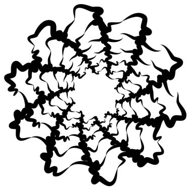 Soyut siyah-beyaz dairesel, daire şeklinde, mandala-motif klip-sanat, tasarım elementi. Radikal, yayıcı, eşmerkezli mandala, motif tasarım elementi. Geometrik dairesel dekorasyon, süsleme vektörü çizimi