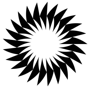 Soyut siyah-beyaz dairesel, daire şeklinde, mandala-motif klip-sanat, tasarım elementi. Radikal, yayıcı, eşmerkezli mandala, motif tasarım elementi. Geometrik dairesel dekorasyon, süsleme vektörü çizimi