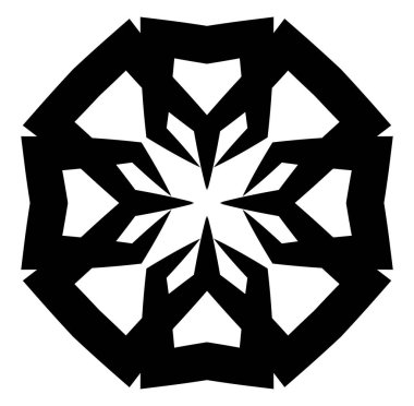 Soyut siyah-beyaz dairesel, daire şeklinde, mandala-motif klip-sanat, tasarım elementi. Radikal, yayıcı, eşmerkezli mandala, motif tasarım elementi. Geometrik dairesel dekorasyon, süsleme vektörü çizimi