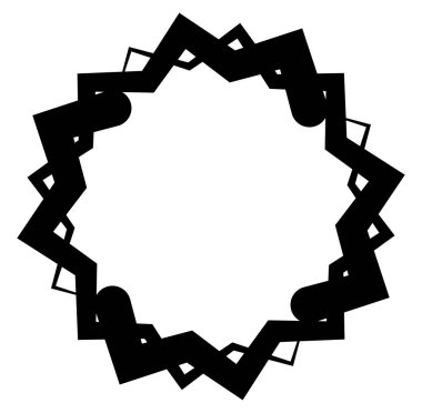 Soyut siyah-beyaz dairesel, daire şeklinde, mandala-motif klip-sanat, tasarım elementi. Radikal, yayıcı, eşmerkezli mandala, motif tasarım elementi. Geometrik dairesel dekorasyon, süsleme vektörü çizimi
