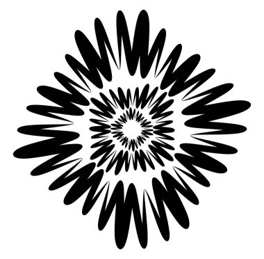 Soyut siyah-beyaz dairesel, daire şeklinde, mandala-motif klip-sanat, tasarım elementi. Radikal, yayıcı, eşmerkezli mandala, motif tasarım elementi. Geometrik dairesel dekorasyon, süsleme vektörü çizimi