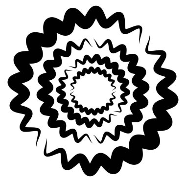 Soyut siyah-beyaz dairesel, daire şeklinde, mandala-motif klip-sanat, tasarım elementi. Radikal, yayıcı, eşmerkezli mandala, motif tasarım elementi. Geometrik dairesel dekorasyon, süsleme vektörü çizimi
