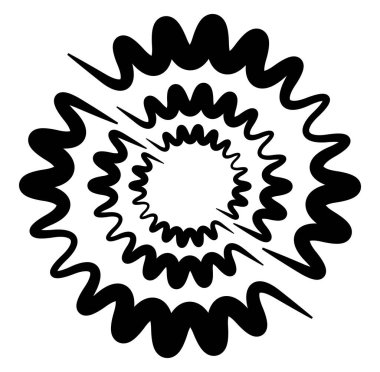 Soyut siyah-beyaz dairesel, daire şeklinde, mandala-motif klip-sanat, tasarım elementi. Radikal, yayıcı, eşmerkezli mandala, motif tasarım elementi. Geometrik dairesel dekorasyon, süsleme vektörü çizimi
