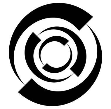 Soyut siyah-beyaz dairesel, daire şeklinde, mandala-motif klip-sanat, tasarım elementi. Radikal, yayıcı, eşmerkezli mandala, motif tasarım elementi. Geometrik dairesel dekorasyon, süsleme vektörü çizimi