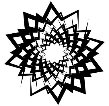 Soyut siyah-beyaz dairesel, daire şeklinde, mandala-motif klip-sanat, tasarım elementi. Radikal, yayıcı, eşmerkezli mandala, motif tasarım elementi. Geometrik dairesel dekorasyon, süsleme vektörü çizimi