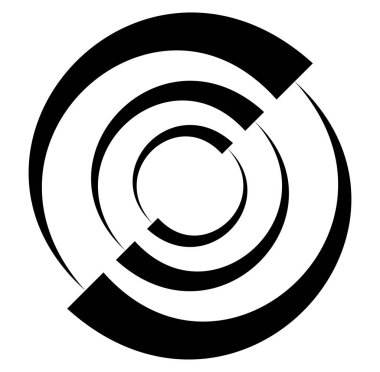 Soyut siyah-beyaz dairesel, daire şeklinde, mandala-motif klip-sanat, tasarım elementi. Radikal, yayıcı, eşmerkezli mandala, motif tasarım elementi. Geometrik dairesel dekorasyon, süsleme vektörü çizimi