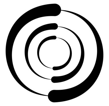 Soyut siyah-beyaz dairesel, daire şeklinde, mandala-motif klip-sanat, tasarım elementi. Radikal, yayıcı, eşmerkezli mandala, motif tasarım elementi. Geometrik dairesel dekorasyon, süsleme vektörü çizimi