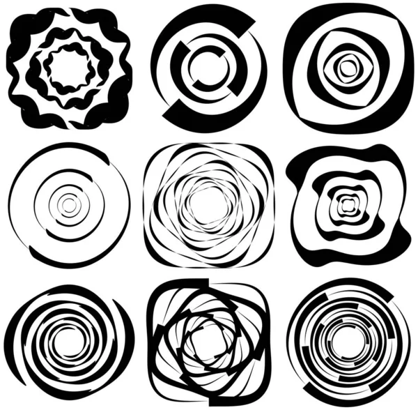 Abstrakcyjny Czarno Biały Okrągły Koncentryczny Promieniowy Kontur Kontur Mandali Kształt — Wektor stockowy