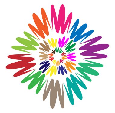 soyut renkli çok renkli dairesel, eşmerkezli ve radyal, yayılan mandala, motif klip- sanat, logo, sembol vektör çizimi