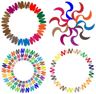 soyut renkli çok renkli dairesel, eşmerkezli ve radyal, yayılan mandala, motif klip- sanat, logo, sembol kümesi vektör çizimi