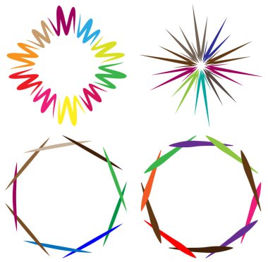 soyut renkli çok renkli dairesel, eşmerkezli ve radyal, yayılan mandala, motif klip- sanat, logo, sembol kümesi vektör çizimi