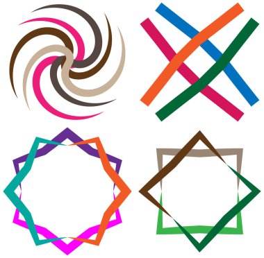 soyut renkli çok renkli dairesel, eşmerkezli ve radyal, yayılan mandala, motif klip- sanat, logo, sembol kümesi vektör çizimi