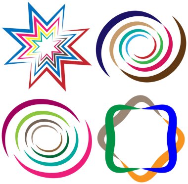 soyut renkli çok renkli dairesel, eşmerkezli ve radyal, yayılan mandala, motif klip- sanat, logo, sembol kümesi vektör çizimi