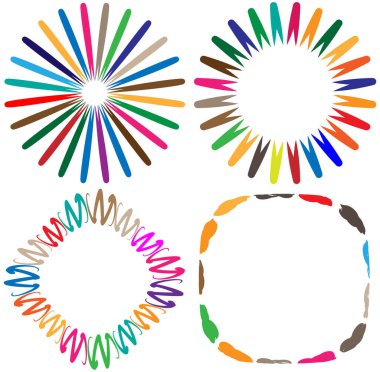 soyut renkli çok renkli dairesel, eşmerkezli ve radyal, yayılan mandala, motif klip- sanat, logo, sembol kümesi vektör çizimi