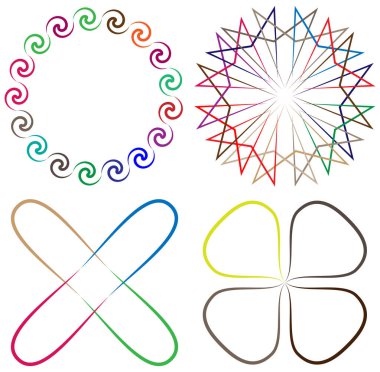 soyut renkli çok renkli dairesel, eşmerkezli ve radyal, yayılan mandala, motif klip- sanat, logo, sembol kümesi vektör çizimi