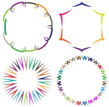 soyut renkli çok renkli dairesel, eşmerkezli ve radyal, yayılan mandala, motif klip- sanat, logo, sembol kümesi vektör çizimi