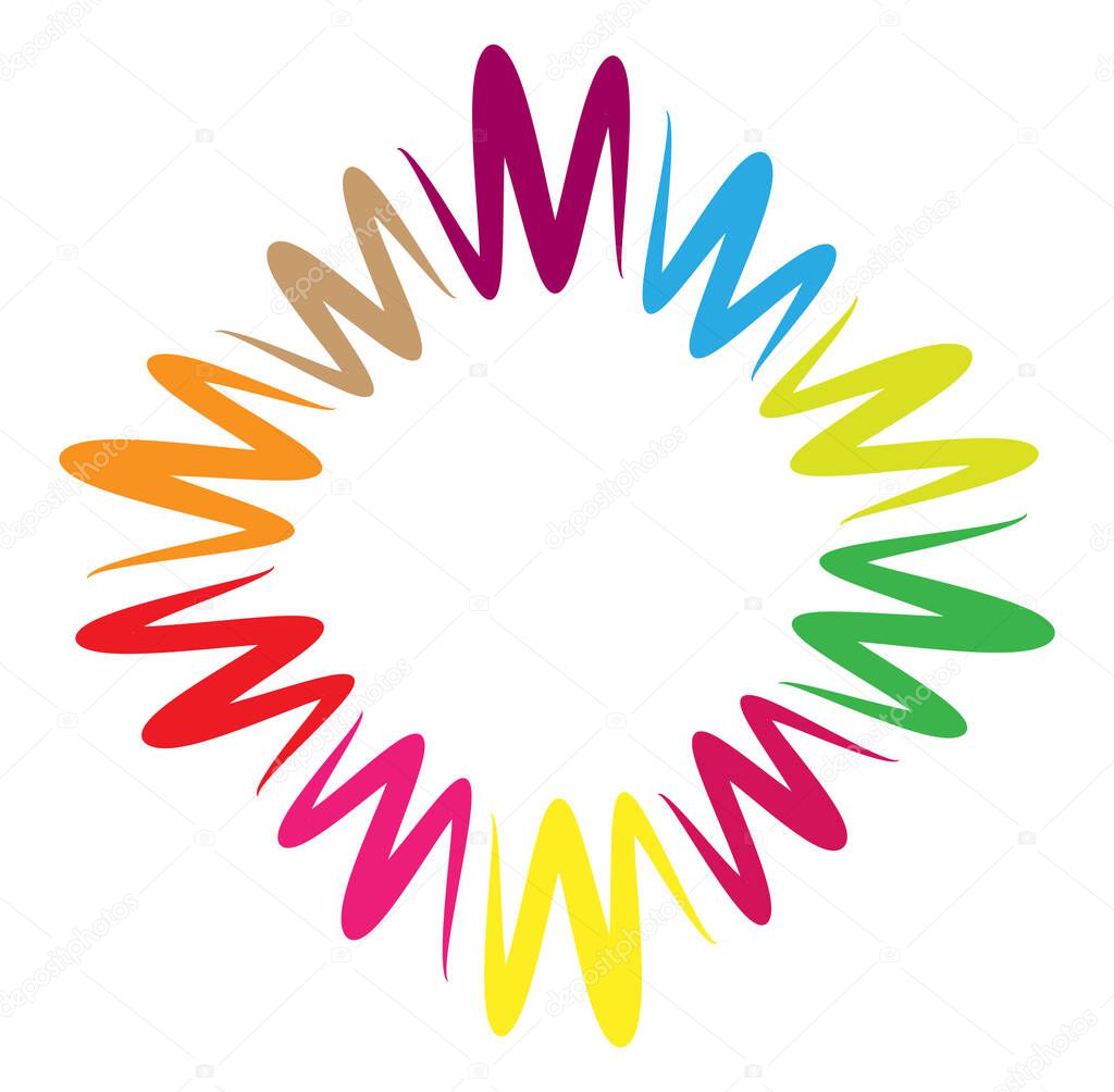 abstract colorful-multicolor circular, concentric and radial, radiating mandala, motif clip-art, logo, symbol  vector illustration