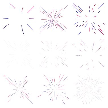 Radial,radiating lines abstract burst, explosion, fireworks FX.Concentric, circular lines pattern.Beams, rays spreading from center. Blast lines.Abstract twinkle, gleam, shimmer FX.Vector illustration clipart