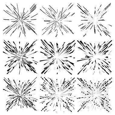 Radyal, yayılan çizgiler soyut patlama, patlama, havai fişekler FX.Concentric, dairesel çizgiler desen. Işınlar merkezden yayılıyor. Patlama çizgileri. Soyut ışıltı, parıltı, parıltı, ışıltı FX.Vector illüstrasyonu