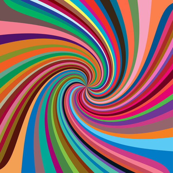 Twist, spiral, swirl, twirl element. Colored Radial rotating stripes