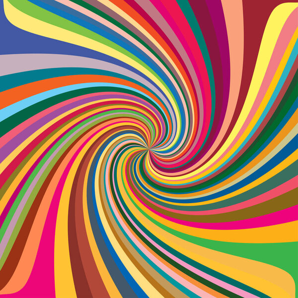 Twist, spiral, swirl, twirl element. Colored Radial rotating stripes