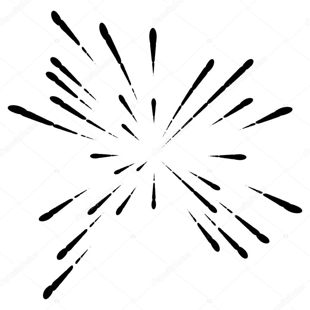 Radial,radiating lines abstract burst, explosion, fireworks FX.Concentric, circular lines pattern.Beams, rays spreading from center. Blast lines.Abstract twinkle, gleam, shimmer FX.Vector illustration