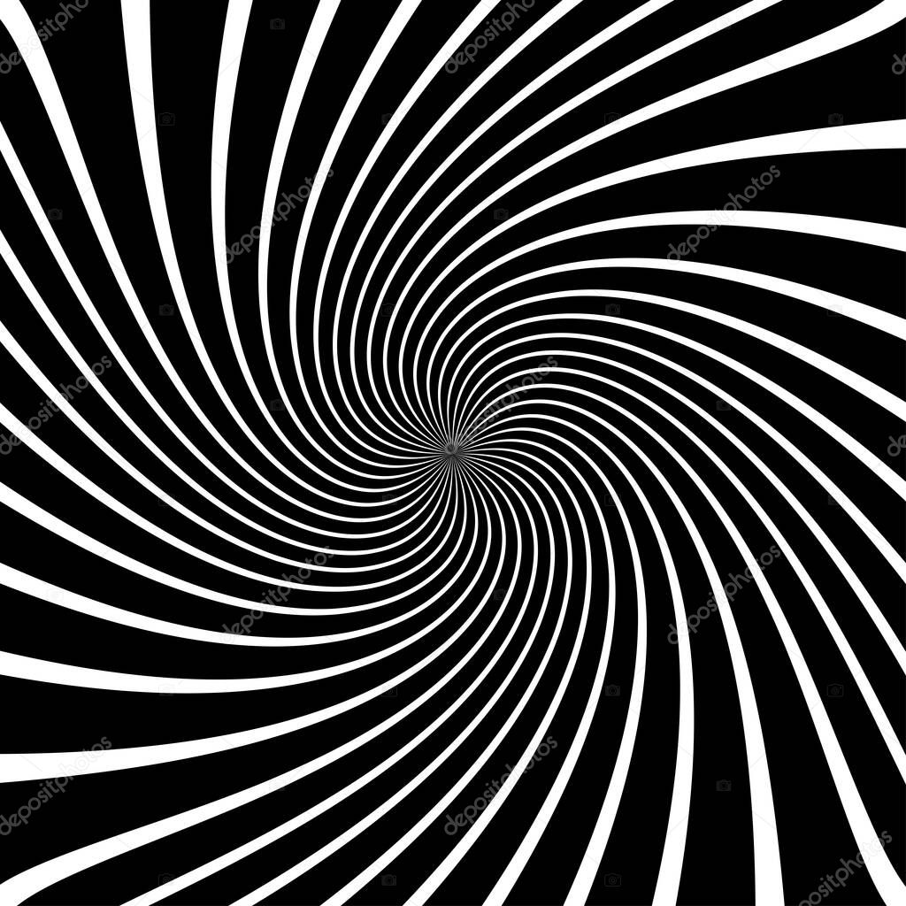 Twist, spiral, swirl, twirl element. BW Radial rotating stripes