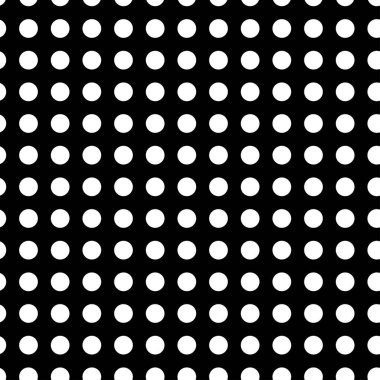 Daireler döşemeye elverişli, tekrarlanabilir siyah ve beyaz tek renkli noktalar, noktalı, benekli dairesel desen, arka plan. Vektör