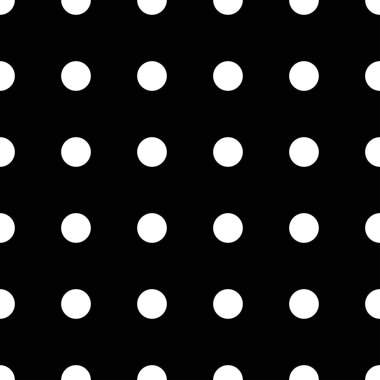 Daireler döşemeye elverişli, tekrarlanabilir siyah ve beyaz tek renkli noktalar, noktalı, benekli dairesel desen, arka plan. Vektör