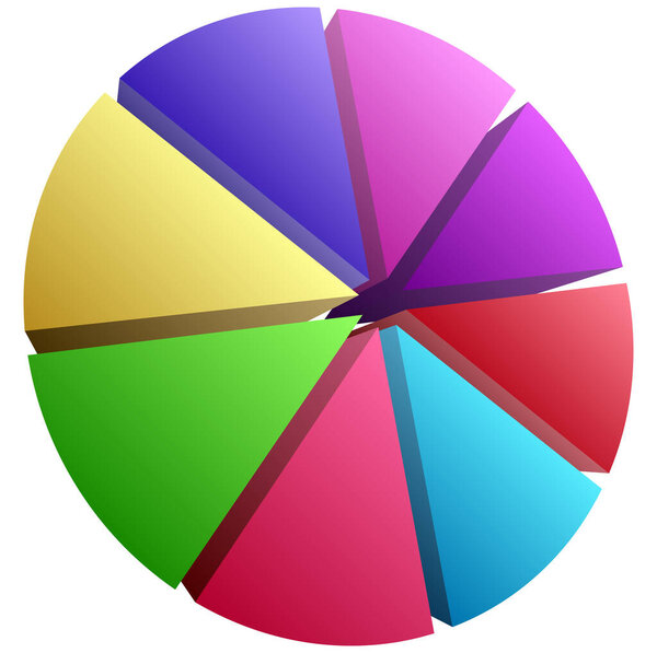 simple pie chart-graph and diagram vector illustration. circle segmented, divided from 2 to 20 section, segment, portion or sector for biz analytics, presentation,infographics or visualization themes